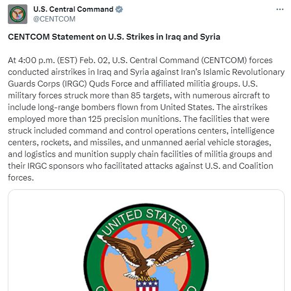 U.S. starts retaliatory strikes in Iraq and Syria